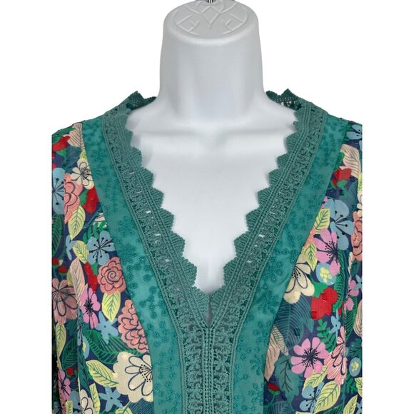 Matilda Jane Kookaburra Floral Print Crochet Trim Peasant Top Size L - Picture 2 of 8